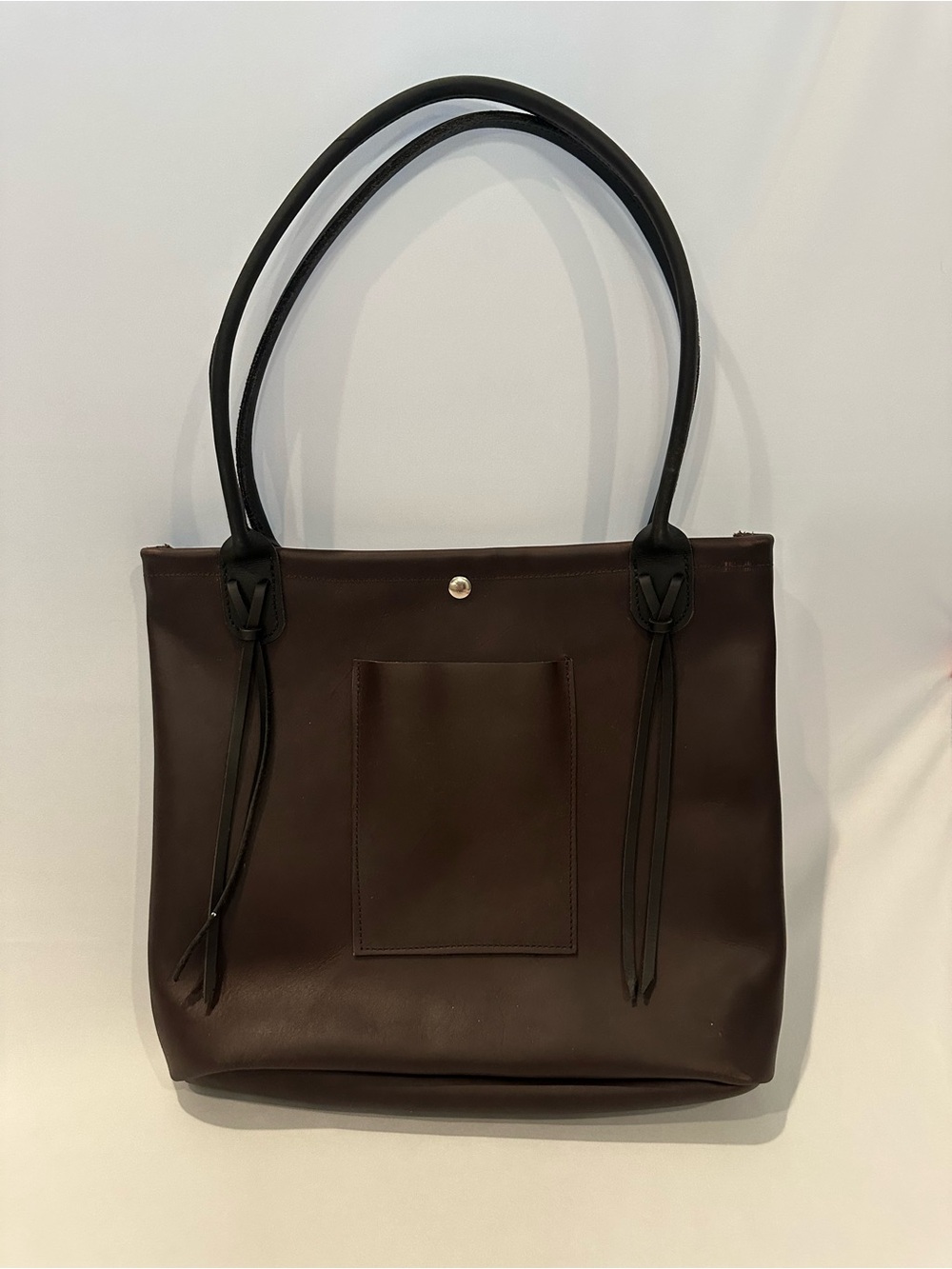Classic Brown Leather Tote Bag with Front Pocket